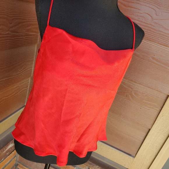 Glam Red Silky Satin Spaghetti Strap Camisole Size Small - Picture 2 of 8